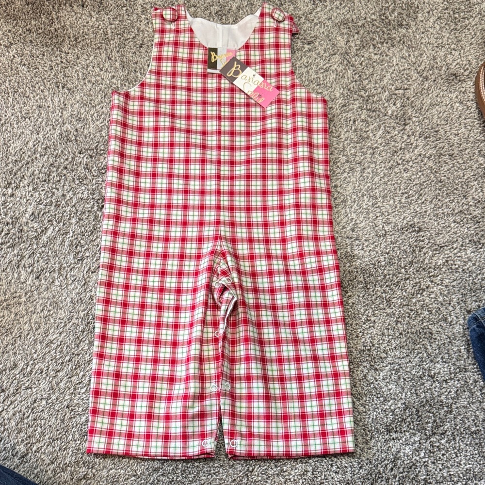 Plaid Kids Romper in Red and White